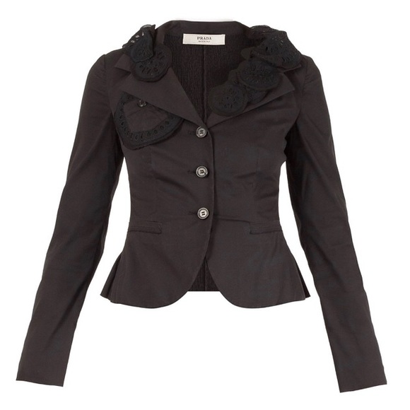 RARE! π€ PRADA πΈπΊ Black Peplum Blazer Jacket w/Floral AppliquΓ©s! size XS 40 IT - Picture 3 of 4